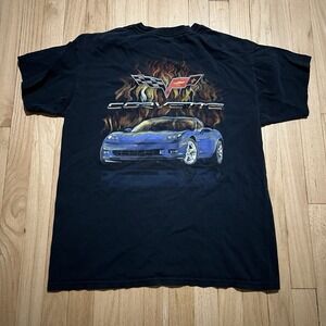 Vintage Y2K Chevrolet Corvette Black Faded Double Sided Graphic Shirt Mens Large